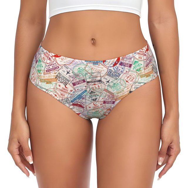 Fotbe Passport Stamp Calzones Estampados para Mujer – Ropa Interior de Algodón, Cómoda, Suave y Elástica-X-Large