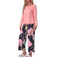 thumbnail image 4 of Conjunto de lounge para mujeres INSPIRE CHIC, camiseta de manga larga con capri floral, sets de pijama suaves y elásticos, ropa de casa de 2 piezas, XL, rosa, 4 of 6