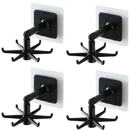 

Hhdxre 4PCS Multifunctional Hanger 360° Swivel Folding Hook Wall Mount Punch Free 6-Claw Storage Utensil Holder Kitchen Supply(Black)