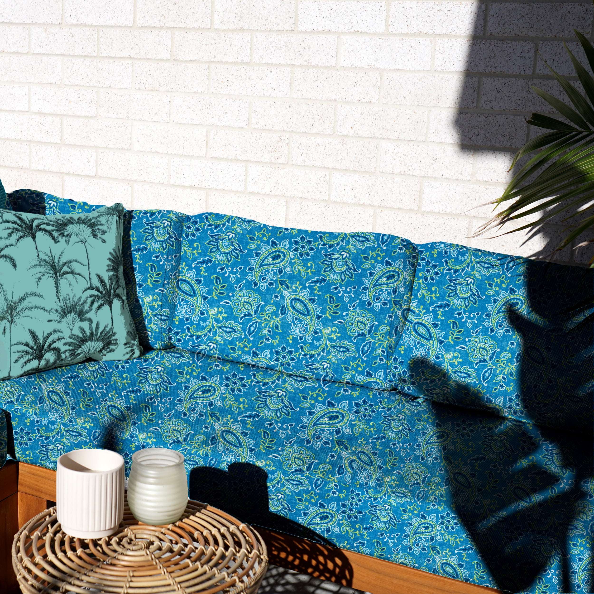 Waverly Inspirations, Home Decor, 100% Polyester, Water/Stain Resistant, Indoor/Outdoor Fabric - Print Width 54 Inch, Outdoor Paisley, Denim, Cut by Yard
