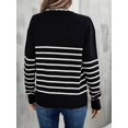 thumbnail image 4 of Suéter de Punto para Mujer, Informal, con Cuello en V, Estampado A Rayas, Holgado, de Larga Negro S, 4 of 9