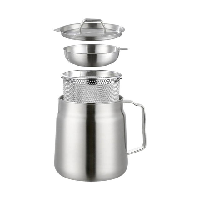 DOLITY Deep Frying Pot Oil Storage Jar with Strainer Basket Kitchen Home Soup Pot Boiling Party Home Cooking Oil Separator