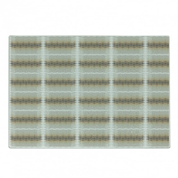 Abstract Cutting Board, Inspirations in Culture Motifs Arrangement Ornamental, Decorative Tempered Glass Cutting and Serving Board, Small Size, Beige Brown White, by Ambesonne