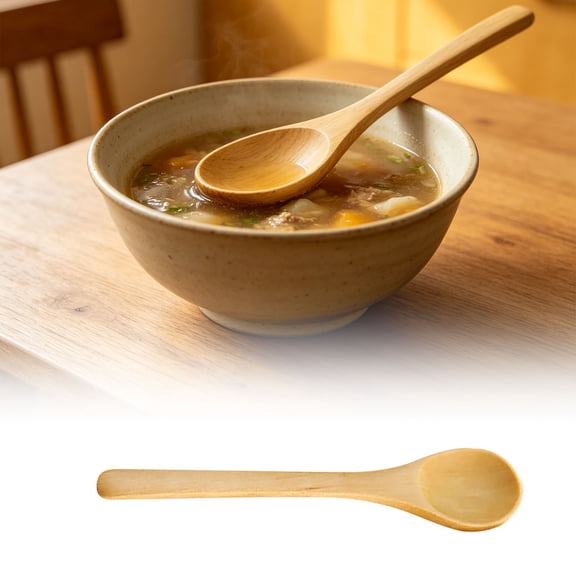 CoreLiving Small Wooden Spoons for Eating, Natural Bamboo Coffee Spoons, Mini Teaspoons for Honey, Sugar, Salt, Jam, Mustard, Ice Cream, 1 Pc