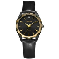Geneva Ladies Gunmetal Tone Tone 32mm Genuine Diamond Faceted Bezel Smooth Black Strap Watch