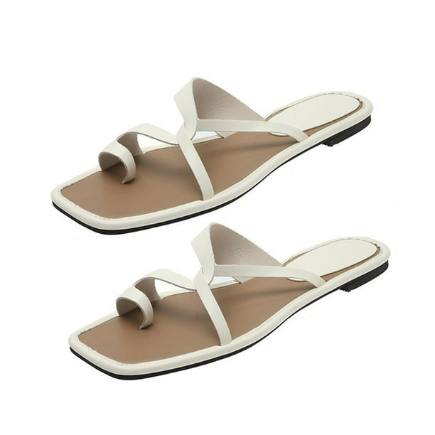 Sandalias con anillo en el dedo del pie con cabeza cuadrada,Sandalias planas Zapatos con anillo en el dedo del pie plano cruzados Zapatos planos para mujer Creados magistralmente