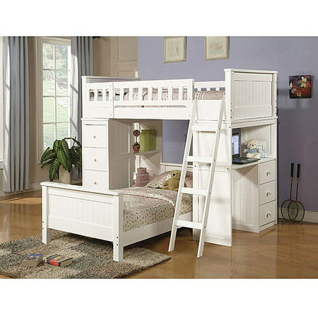 Willoughby Loft Bed and Twin Bed with Desk & Storage, White