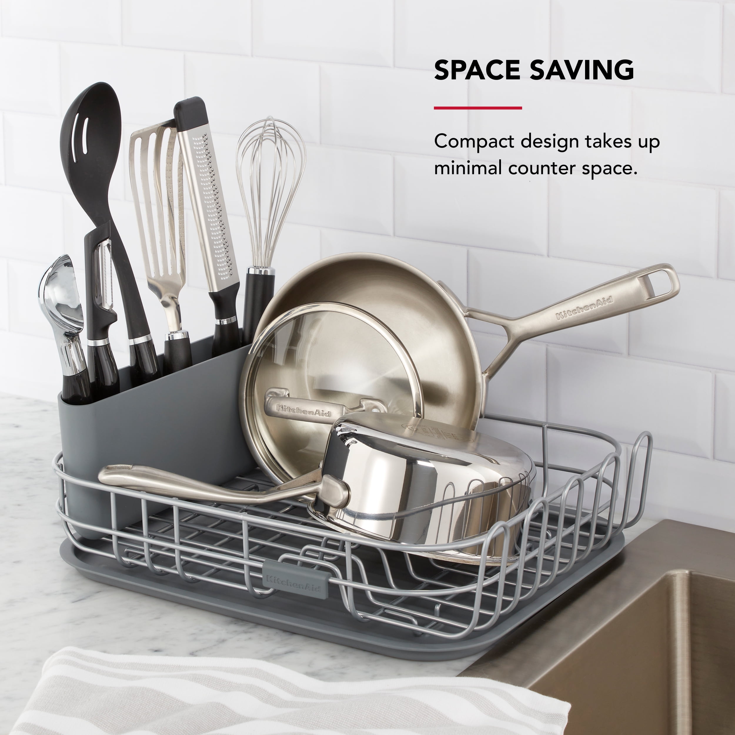 KitchenAid Low Profile Metal Stacking Dish Drying Rack, Charcoal Gray