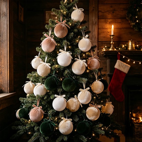 Eolstice Velvet Fabric Christmas Ball Ornaments, 15 Pieces Set, Decorative Hanging Pendant for Christmas Tree, Holiday Party Home Decor