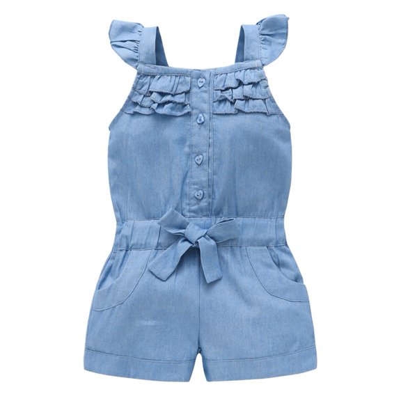 AVAIL Kid Toddler Baby Girl Romper Sleeveless Bodysuit Denim Overalls Bow Jumpsuit Ruffled One Piece
