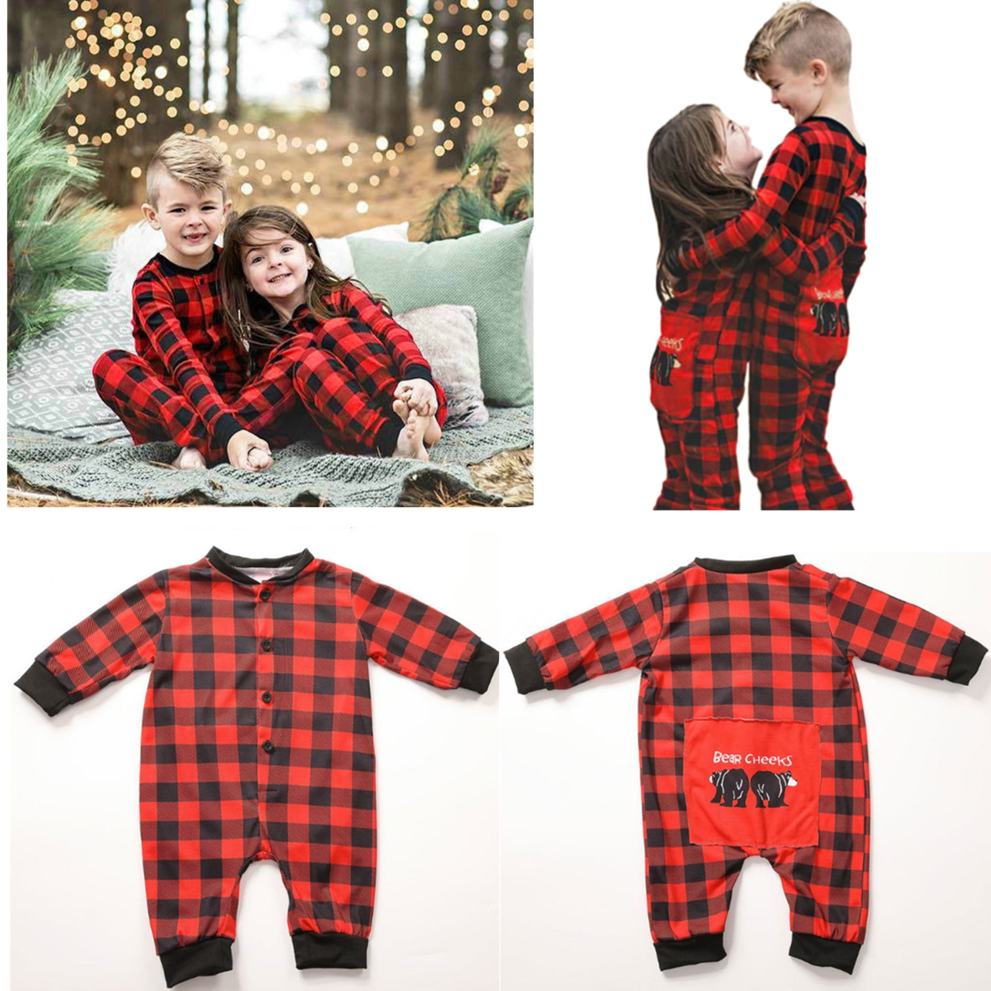 Christmas Family Pajamas Suit Jumpsuit Matching Women Men Kids Babys
