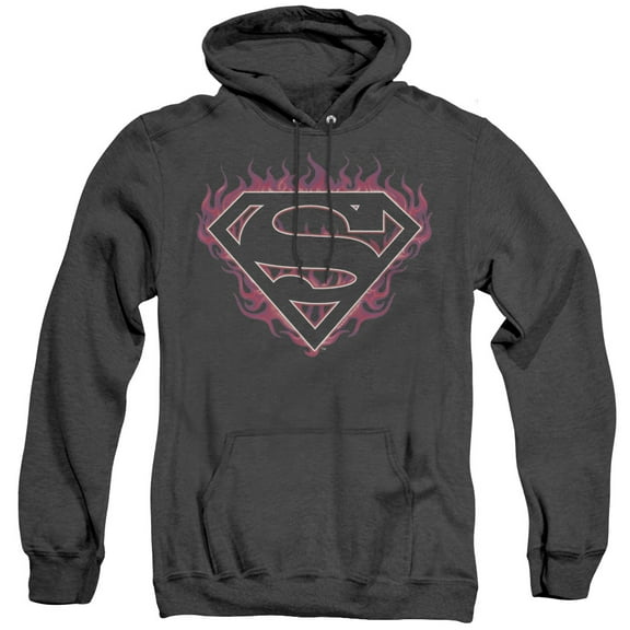 Superman Fuchsia Flames Adult Heather Hoodie Sweatshirt Black