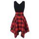 thumbnail image 2 of ICHUANYI Clearance Women's Fashion Lace-up Short-sleeved Irregular Hem Plaid Stitching Dress(Red, XL) ICHUANYI WER2023081110434, 2 of 4