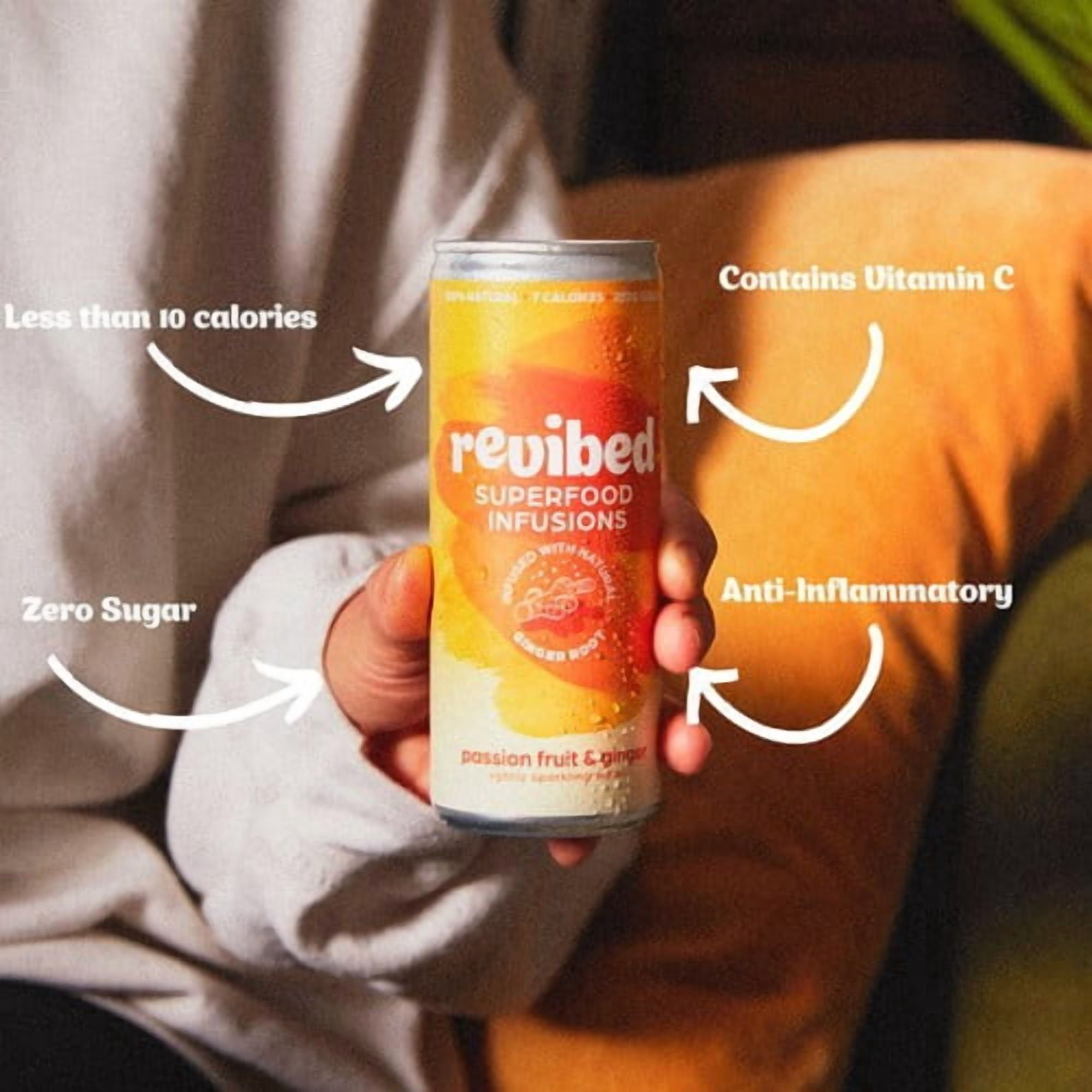 Revibed Immunity Passionfruit and Ginger Infused Lightly Sparkling Water 250ml, British Import (Pack of 6)