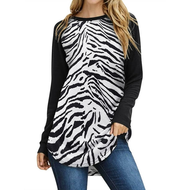 Nlife Women's Long Sleeve Zebra Stripe Tops