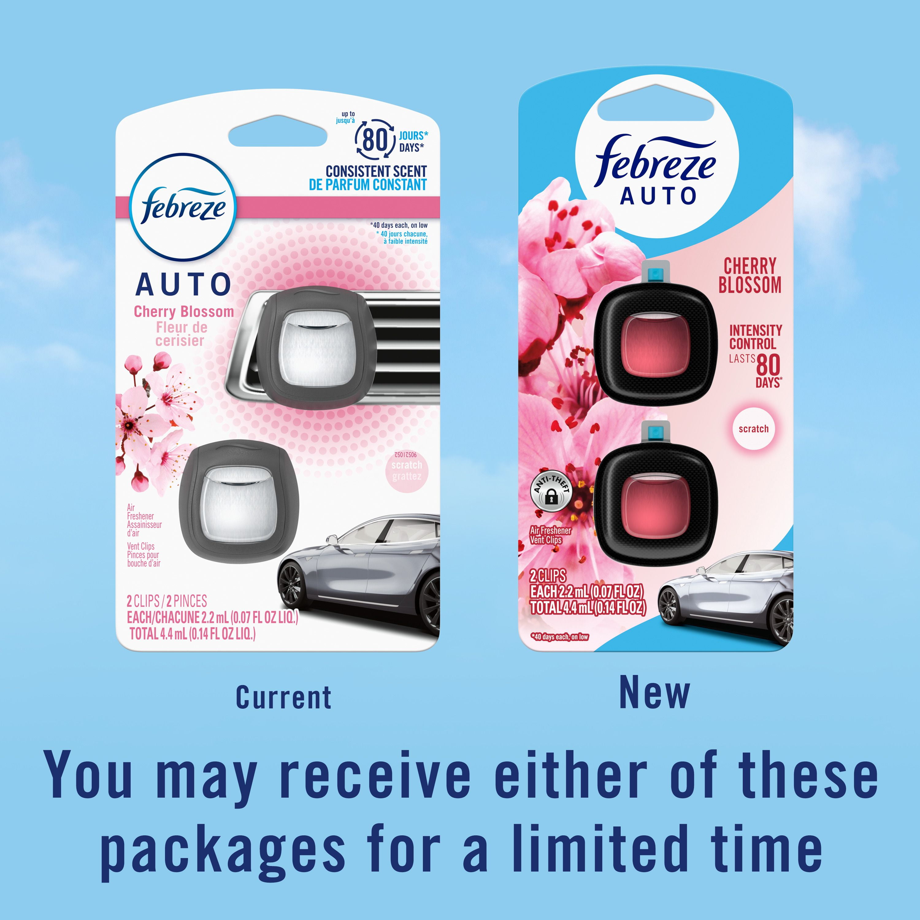 Febreze AUTO Air Freshener, Odor-Fighting Automotive Vent Clip, Cherry Blossom Scent, 2.1 Count