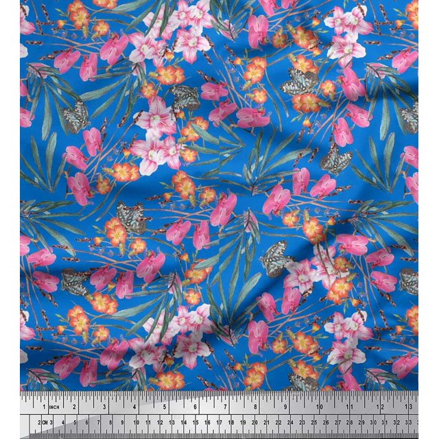 Soimoi Cotton Poplin Fabric & Orchids Floral Printed Fabric 1 Yard 42 Inch Wide