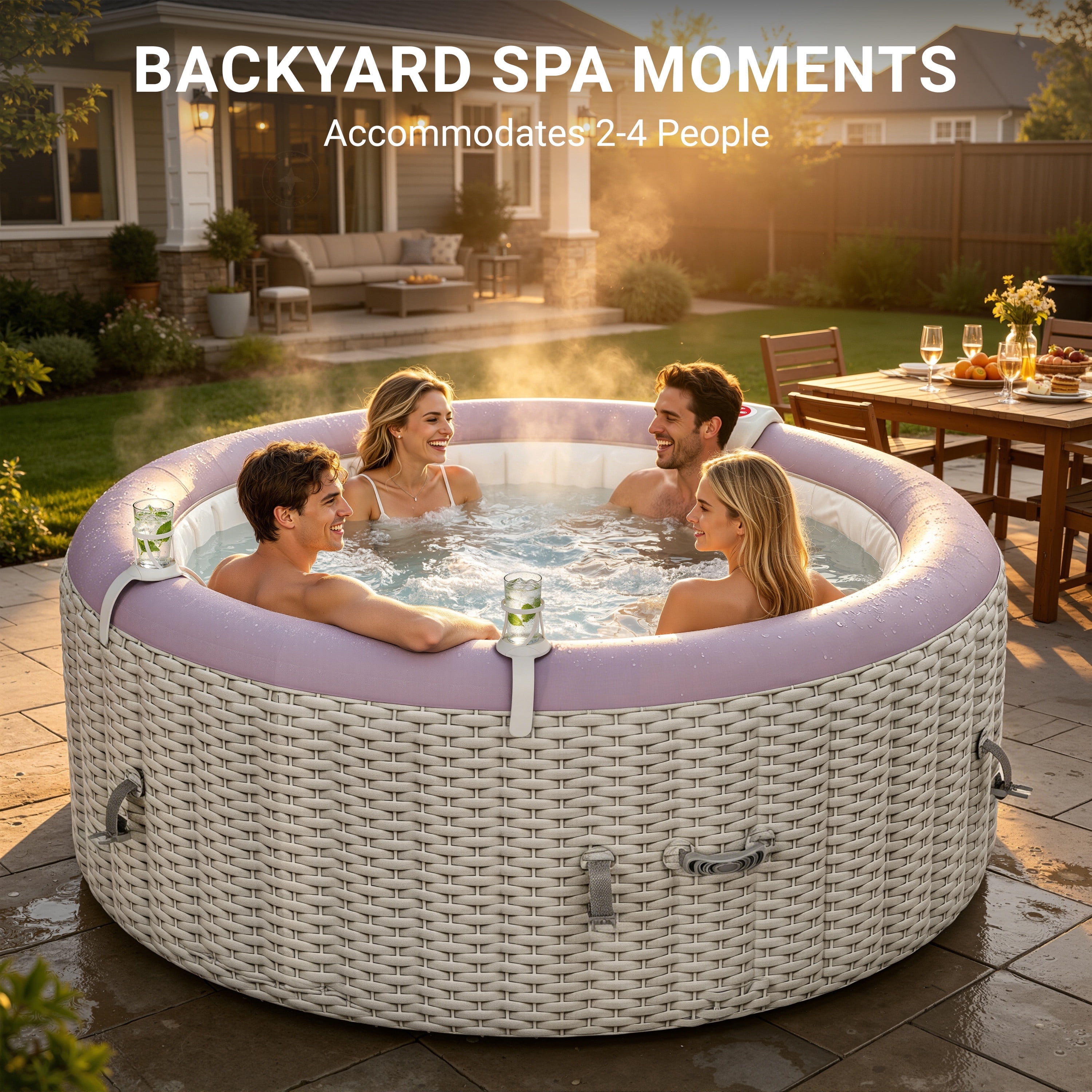 Segmart Inflatable Hot Tub for 2-4 People, Portable Outdoor Spa w/Built-in Pump, Home Spa Tub w/ 110 Bubble Jets, Heating & Filtration System, Includes Cover, Ground Mat & 2 Cup Holders