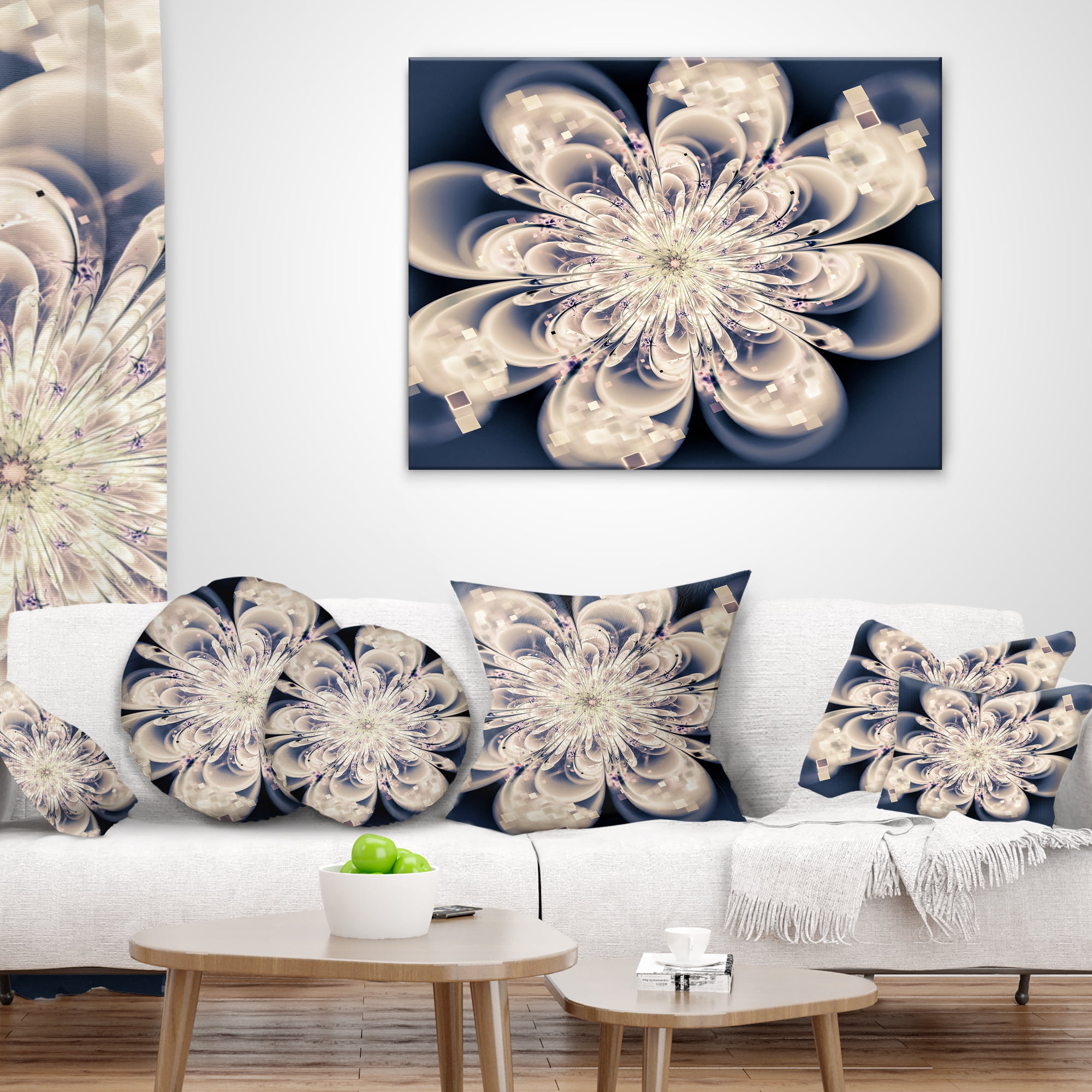 Designart White Fractal Flower - Modern Floral Throw Pillow - 18x18