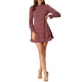 thumbnail image 2 of INSPIRE CHIC Women's Ruffled Crew Neck Vintage Smocked Cuff Floral Layered Mini Dress Brown-Pink M, 2 of 6