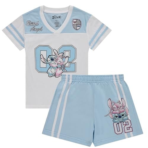 Disney Girls Lilo and Stitch Embroidered Soccer Jersey and Shorts Clothing Set- Little and Big Girls Sizes 4-16
