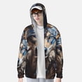 thumbnail image 2 of Fotbe Vintage Blue Floral Wolf Chaqueta con Protección Solar UPF 50+ para Hombre y Mujer, Camisa con Capucha y Bolsillos-Large, 2 of 7