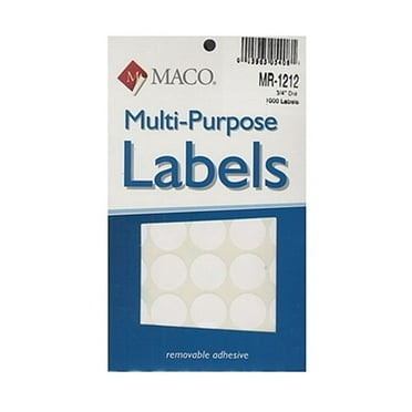 Maco Multipurpose Self-Adhesive Removable Labels, 3/4" dia., White - Pack of 1,000 Labels