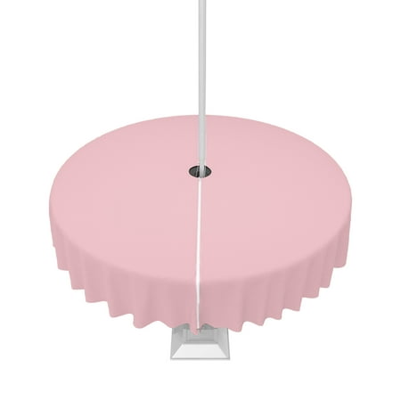

Lsrtoss Outdoor Tablecloth with Umbrella Hole & Zipper Pink Round Tablecloth 60 Inch Farmhouse Pink Decor Patio Table Cover Waterproof Table Cloth for Picnic/Party