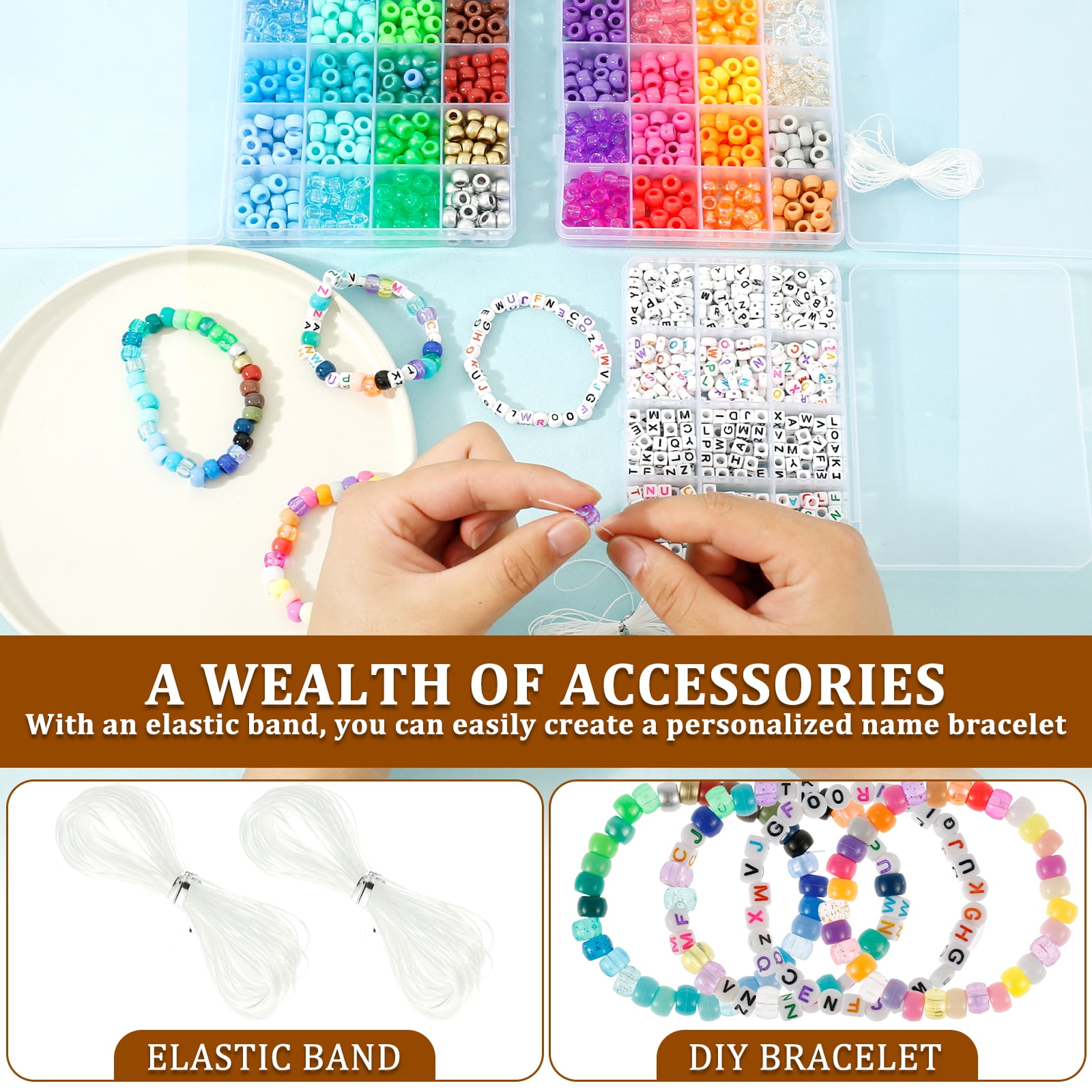 FVKRNYZ 1977Pcs Pony Beads Kit for Bracelet Making 64 Colors 9mm Kandi Beads Set Plastic Pony Beads Bulk with 375pcs Letter Beads Elastic String DIY Bracelets Jewelry Beads