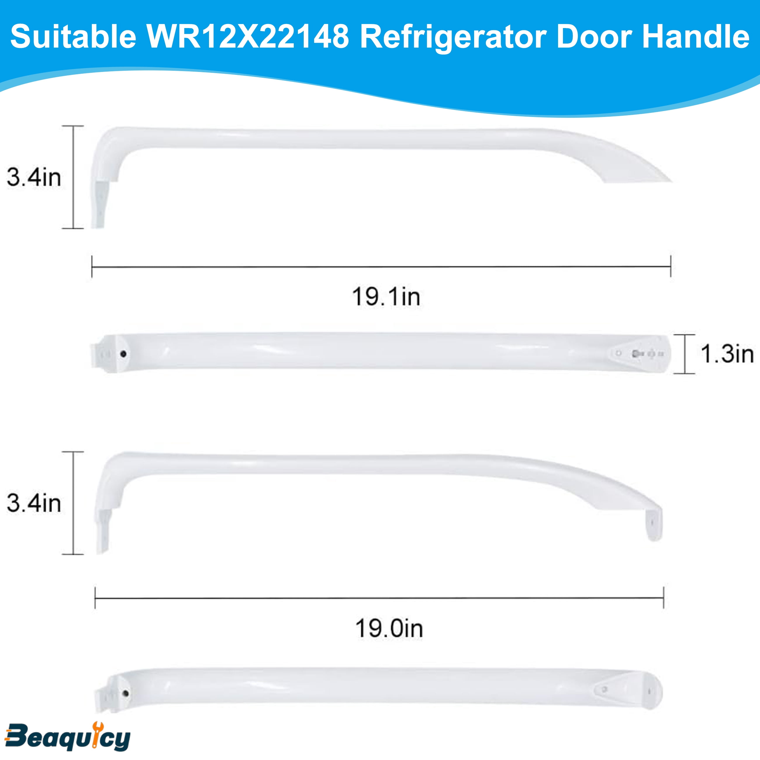 Beaquicy Refrigerator Door Handle Set for GE Freezer WR12X22148 White