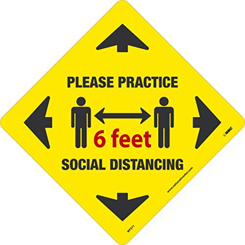 NMC WFS71 Please Practice Social Distancing, Floor Sign, Walk-On Non-Slip Pressure Sensitive Vinyl, 12x12