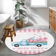 thumbnail image 3 of Round Rug 3.3Ft Washable Non-Slip, Valentine's Day Circle Area Rugs for Living Room Bedroom, Blue Truck Love Pink Plaid Romantic Indoor Floor Mats Carpet Runner for Home Decor Aesthetic, 3 of 8