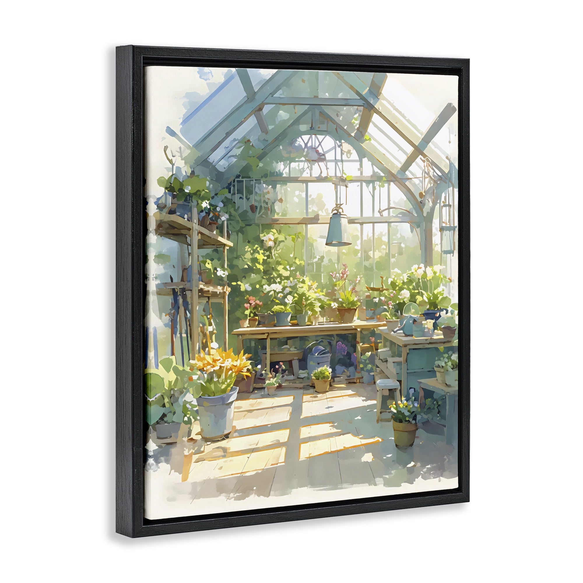 Stupell Industries Sunlit Greenhouse Plant Sanctuary Black Framed Floater Canvas Wall Art, design by Creative Studio