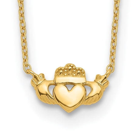 Diamond2Deal 14k Yellow Gold Claddagh 17 inch Necklace 17inch for Women