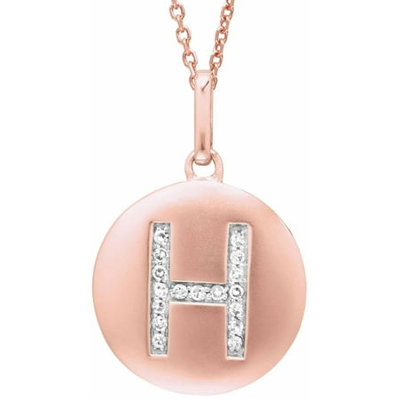 Diamond Accent Rose Gold-Plated Sterling Silver Round Initial H Disc Pendant