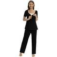 thumbnail image 3 of Xmarks Women's Maternity Nursing Pajamas Set with Adjustable Waist Bnad Soft Pregnancy Breastfeeding Pj Set Black 2XL, 3 of 7