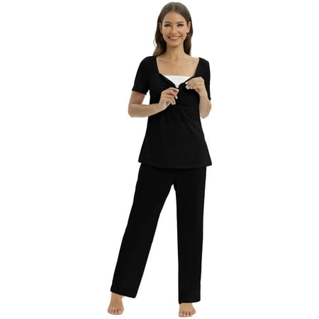 

Women s Maternity Nursing Pajamas Set Zipper Breastfeeding Sleepwear Set Soft Short Sleeve Tops with Long Pants 2 Piece Pregnancy Loose Loungewear Pjs Set S-3XL