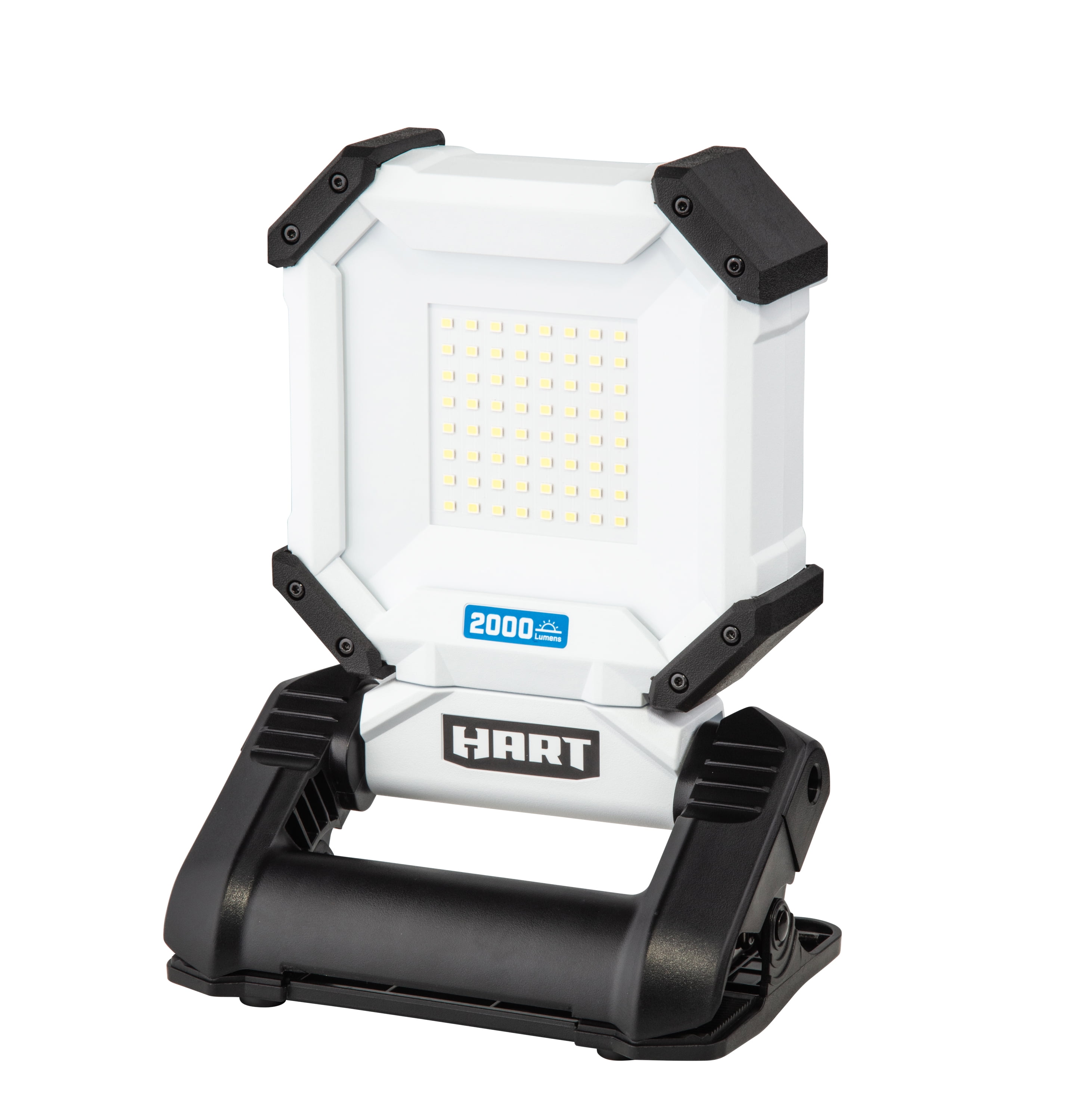 (2 pack) HART Rechargeable Work Light with Rotating Head and Spring-Loaded Clamp Mount, White, 2000 Lumens