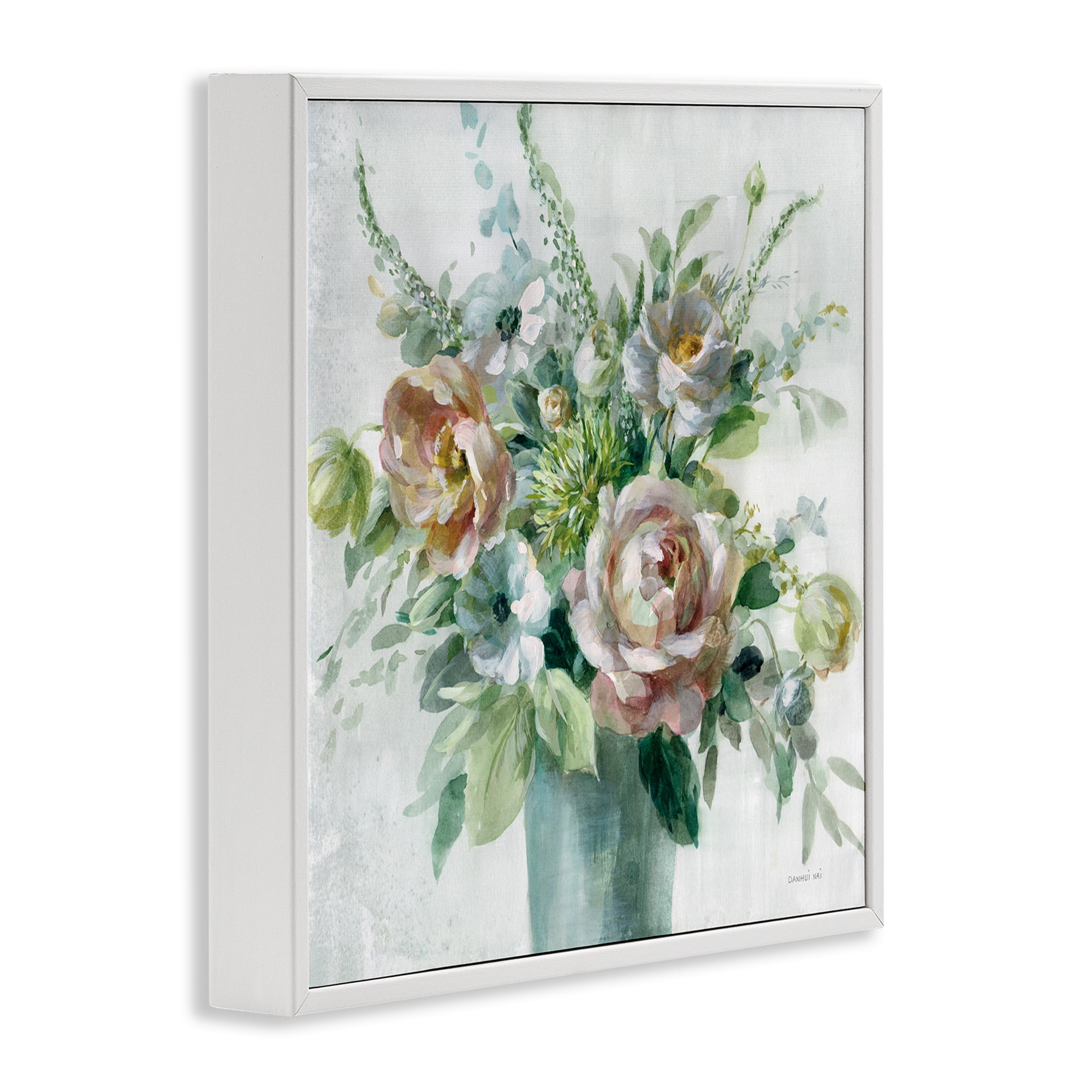 Stupell Industries Sage & Peach Blossoms Botanical & Floral Painting White Framed Art Print Wall Art, 12 x 12