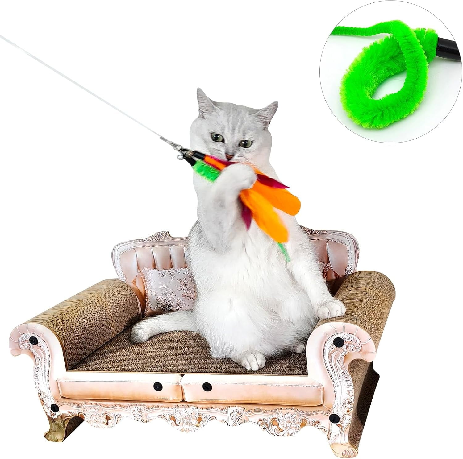 miwoowim Cat Toys Interactive for Indoor Cats, 2PCS Ultra-Long Teaser(50"+38")+9PCS Da Bird Feather Refills, Fishing Pole Toy,Retractable Cat Wand Toy and Feather Toys Refills Attachment Replacement