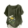 thumbnail image 2 of FloHua Womens Blouses Short Sleeve Round Neck Army Green Blouses for Women Clearance Flower Print Button Front Women Casual Plus Size Tops, 2 of 5