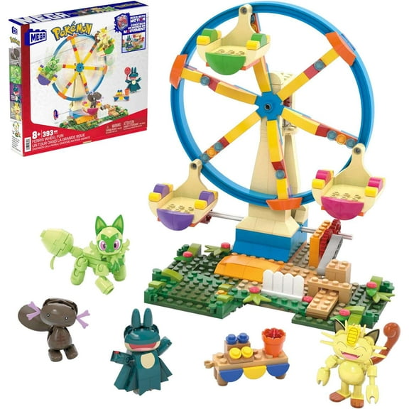 Mega Construx Pokemon Ferris Wheel Fun Set with 393 Pieces, 4 Posable Characters, 5  Inches Tall