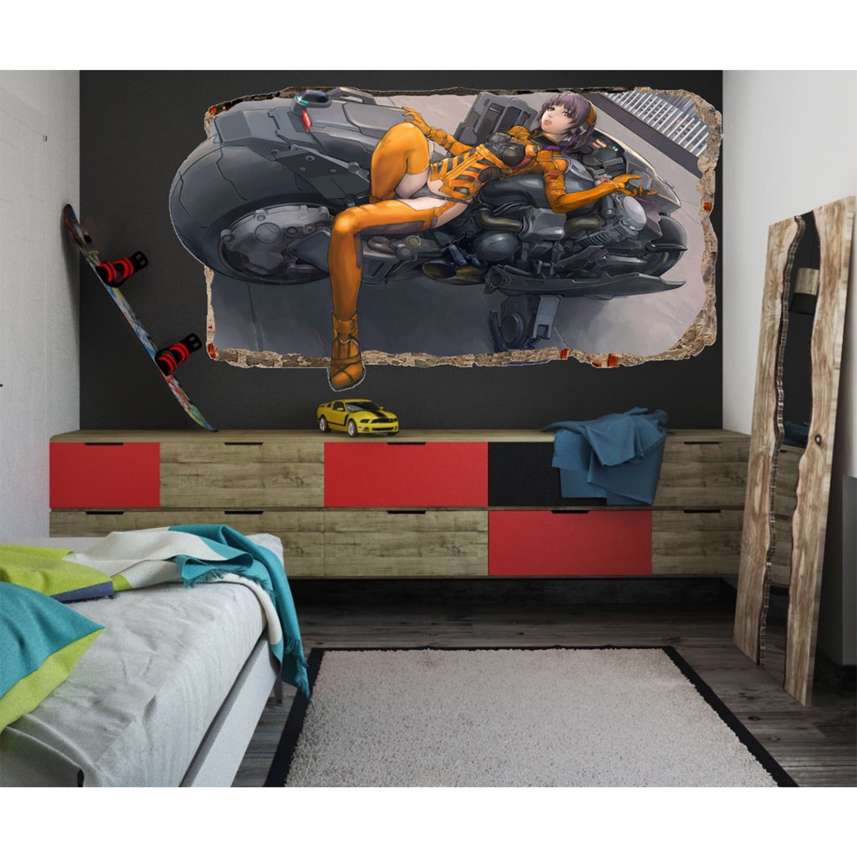 Startonight 3d Mural Wall Art Photo Decor Hot Girl On Motorcycle Amazing Dual View Surprise Wall Mural Wallpaper For Bedroom Sensual Large 47 24 By