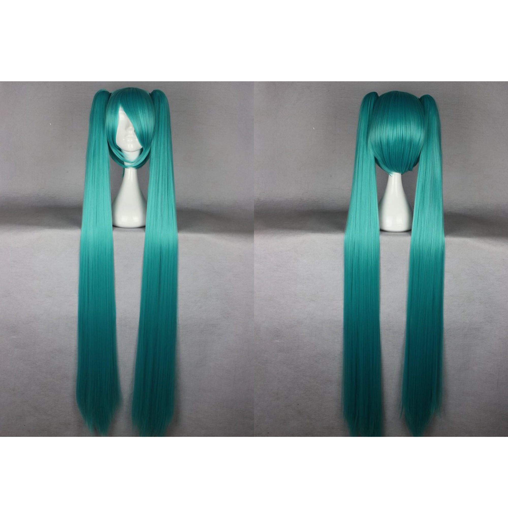 Unique Bargains Human Hair Wigs for Women 51" Wigs Long Hair with Wig Cap Deep Blue Gradient Green