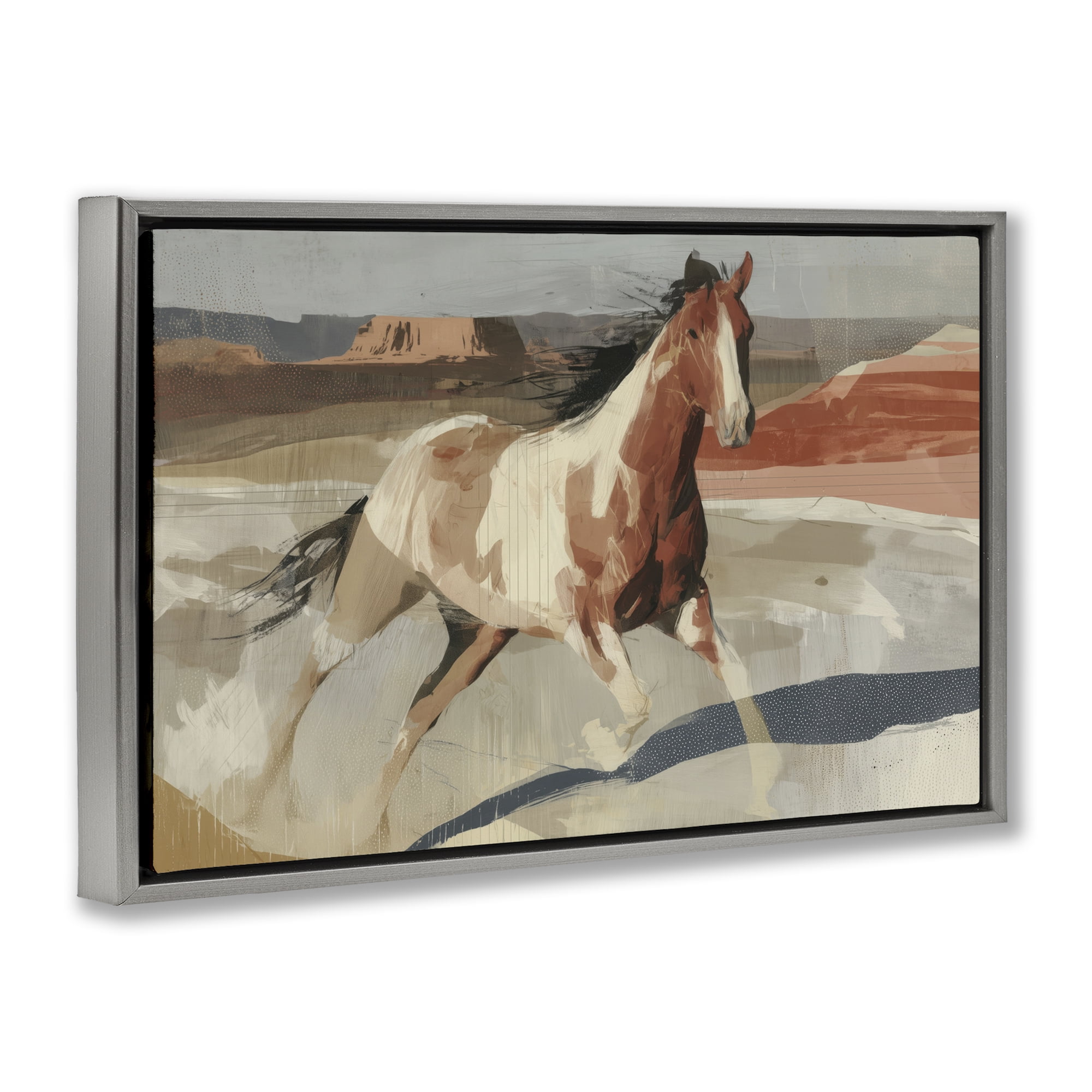 Stupell Industries Wild Horse Across Plains Gray Framed Floater Canvas Wall Art, design by Chromatic Storm Studio
