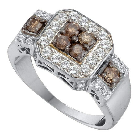 Courvoisier Vs Cognac - 14kt White Gold Womens Round Cognac-brown Color Enhanced Diamond Cluster Ring 1.00 Cttw