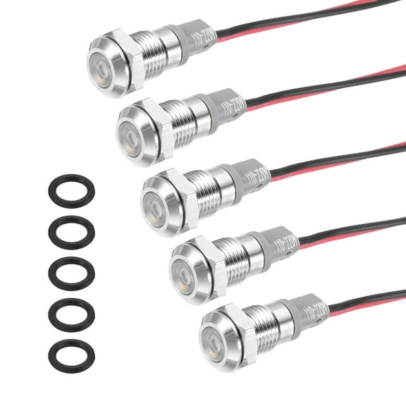 Uxcell 5Pcs 8mm Indicator Light, 110V-220V AC LED Metal Signal Lamp Waterproof,White