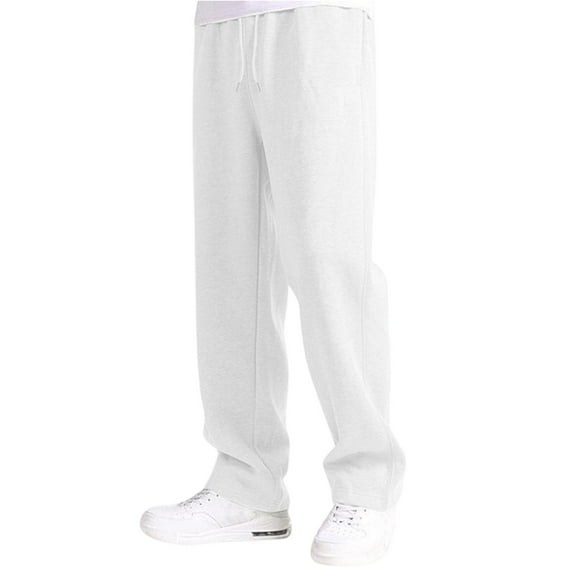 Boys Baggy Sweatpants Casual Fleece Elastic Waist Drawstring Open Bottom SweatPants Loose Athletic Joggers White XL
