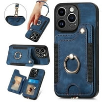 Nalacover For iPhone 12 Pro Max Case Ring Holder Kickstand with Credit Card Holder, Back Flip Premium Leather Magnetic Clasp Removable Wirst Hand Strap Cover For iPhone 12 Pro Max, Blue