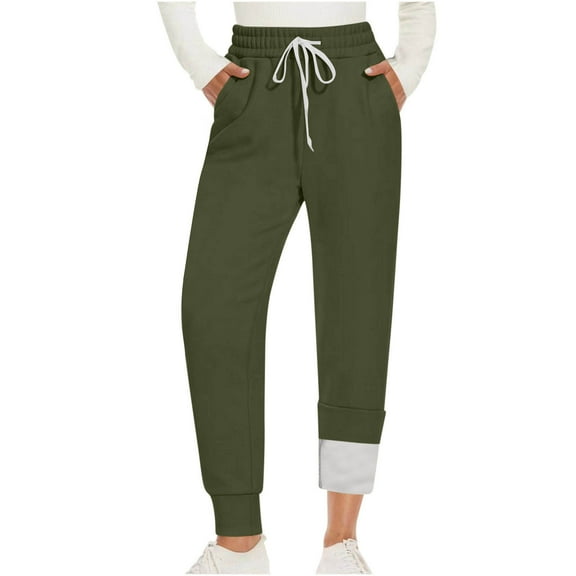 Qulqfy Thick Fleece Lined Womens Leggings Green Lounge Warm High Waist Stretchy Winter Thermal Leggings Track Pants Women L